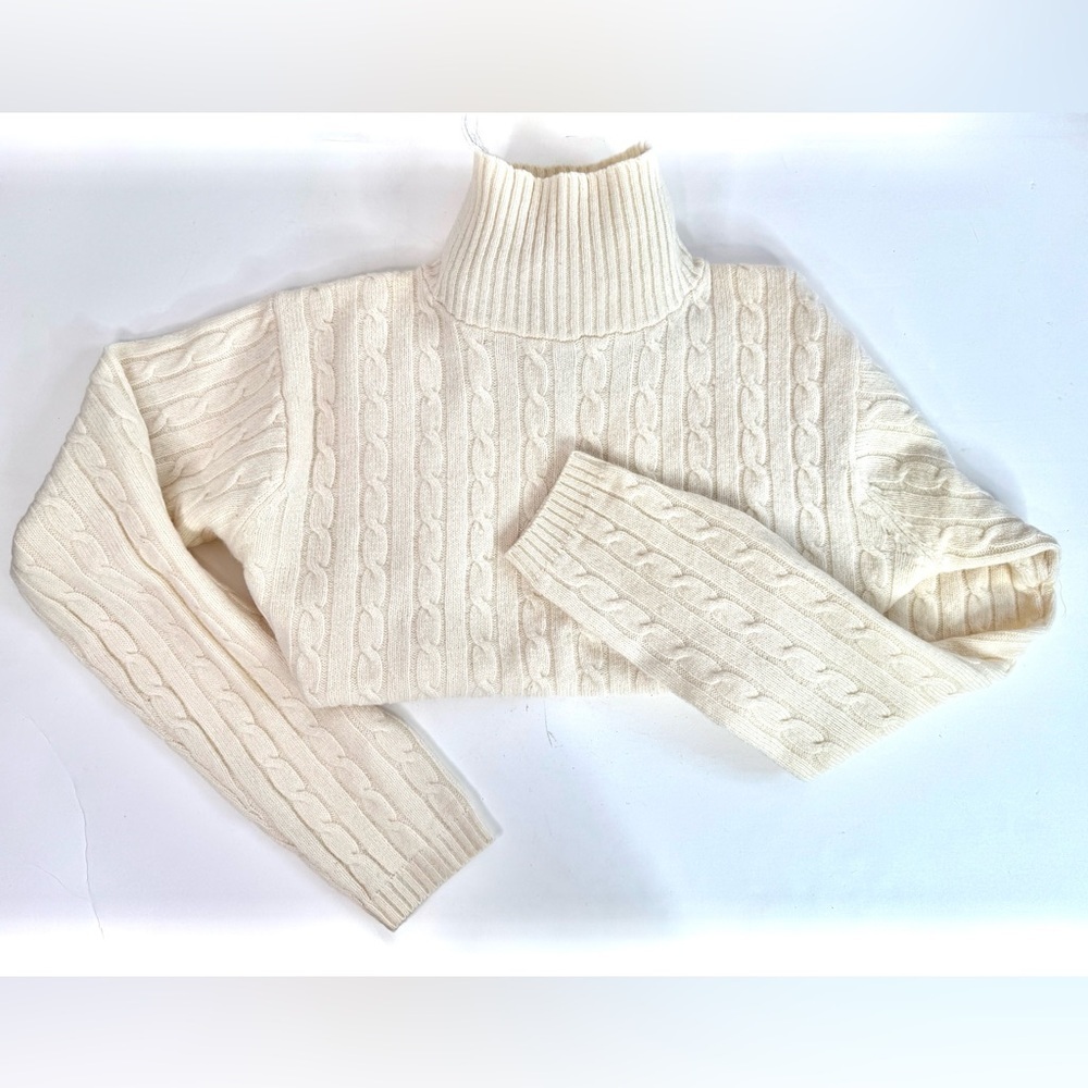 J CREW S 100% Lambswool Cable Knit Sweater Mock Turtleneck Cream Size Small - Picture 5 of 10